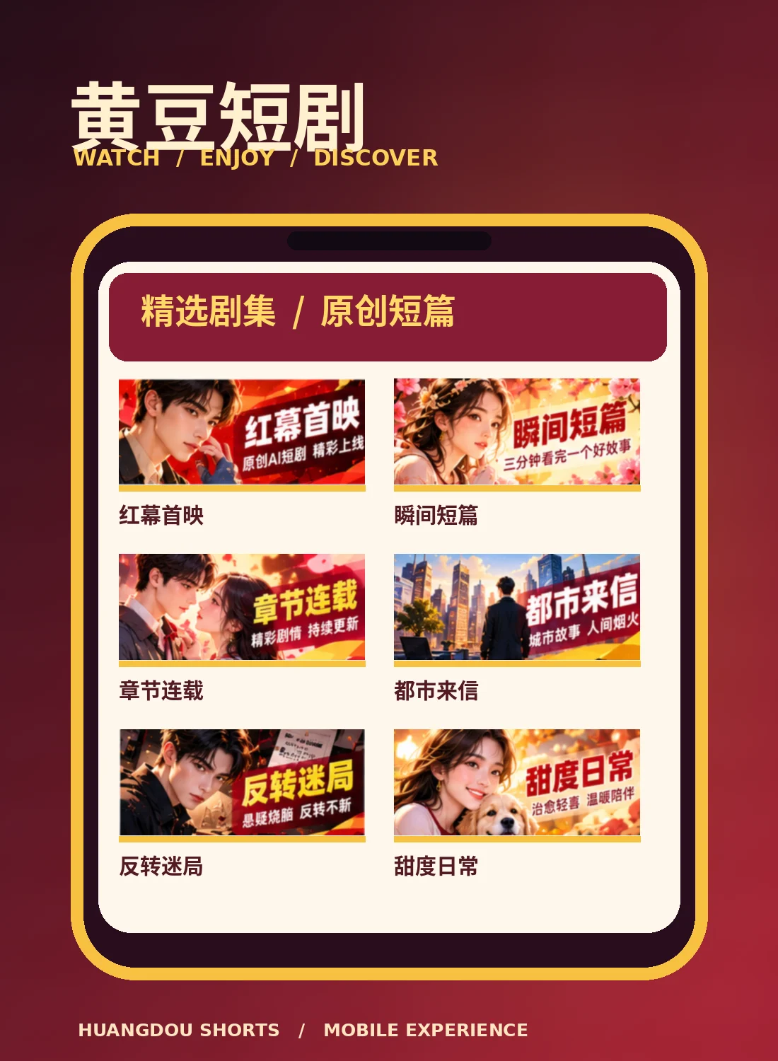 黄豆短剧 · 手机响应式体验